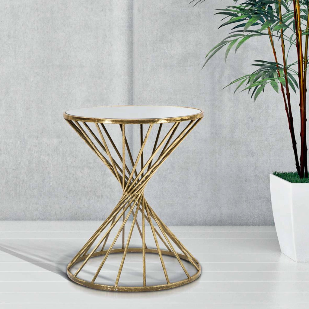 FoxGla, Tavolino da Salotto Forma Rotondo, 42x42x50h cm oro