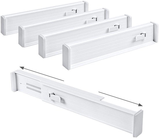 Set di 5 divisori di cassetta regolabili (32,6-56 cm) in plastica, armadio per magazzino, camera da letto, cassetta delle scale, bianco