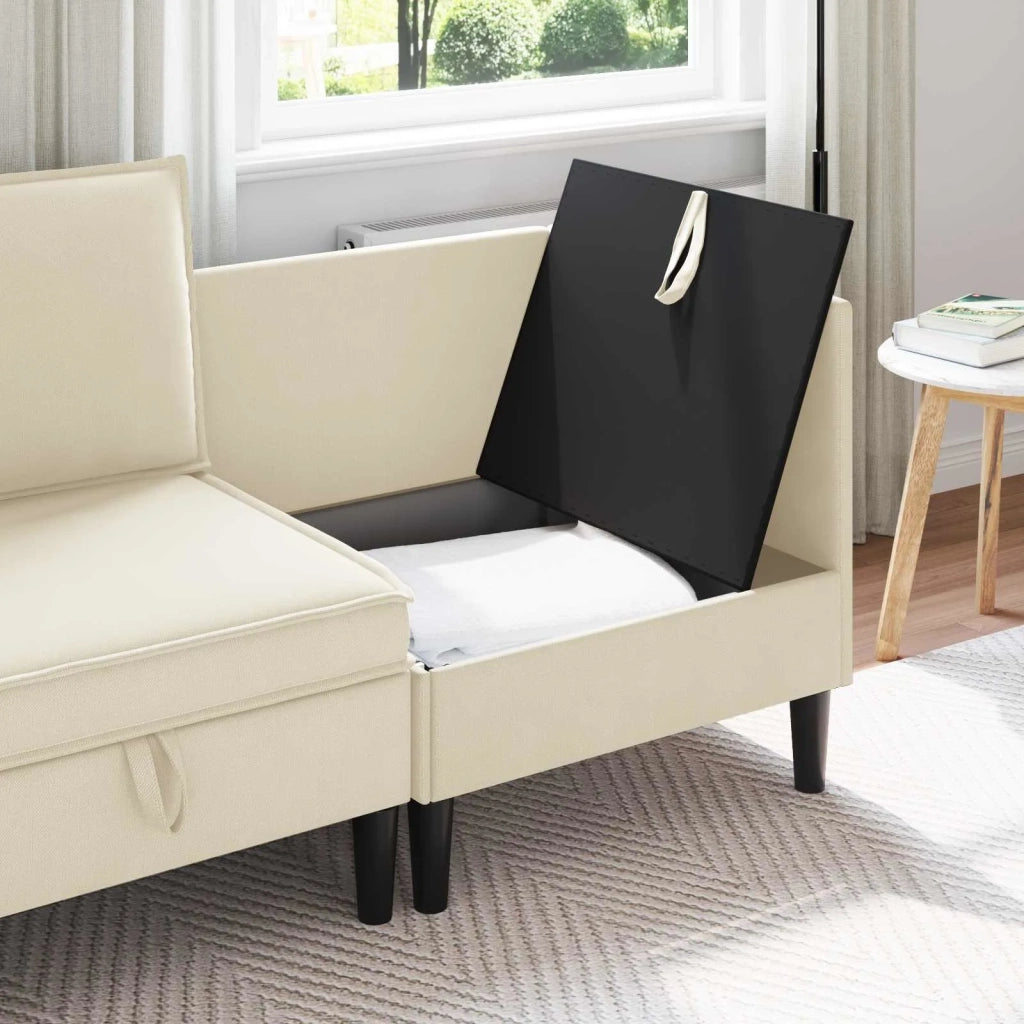 Divano Angolare con Storage Crema Velluto 42027087