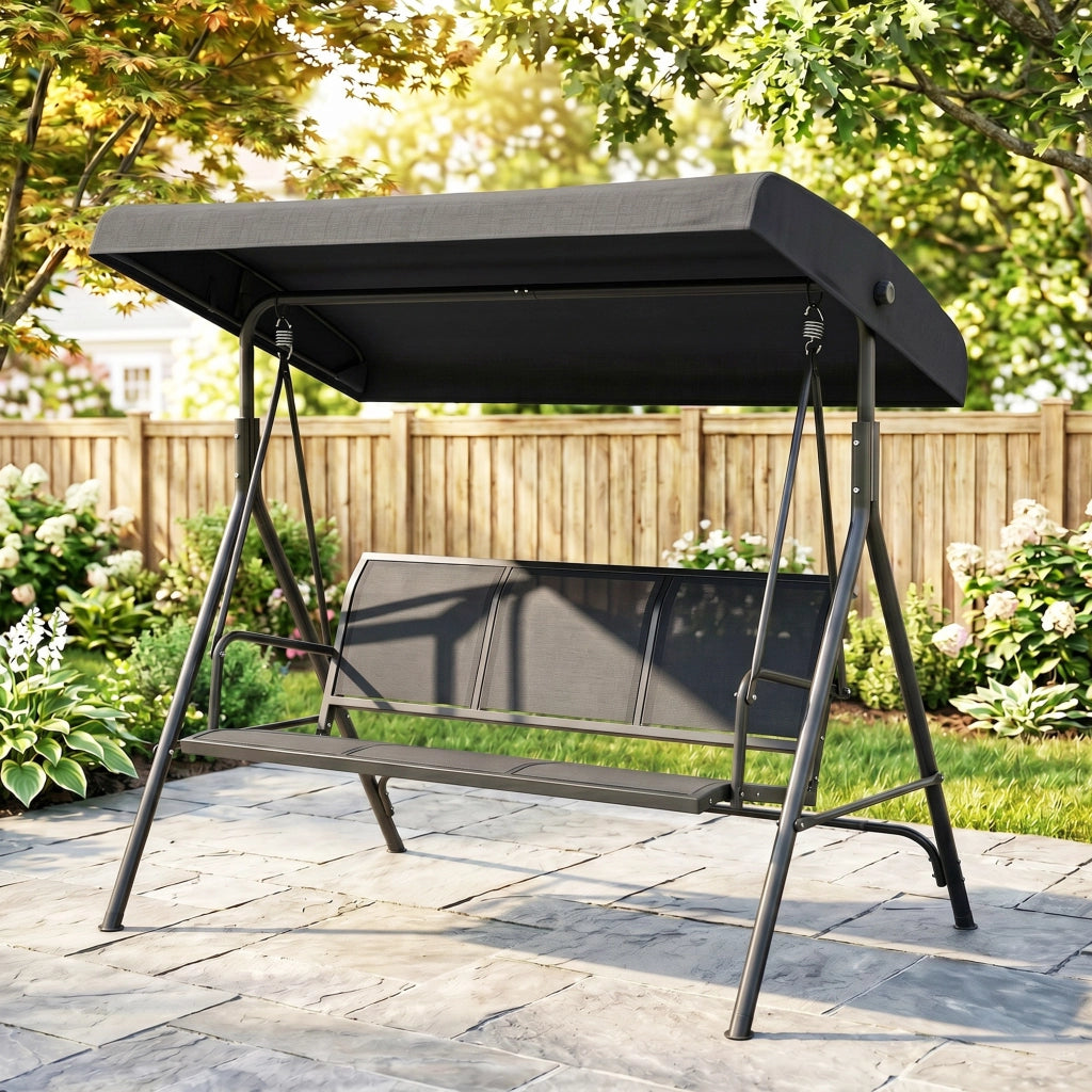 Altalena da Giardino 3 Posti con Tetto ¨C Zephmum ¨C Nero Acciaio 175x118x159 cm