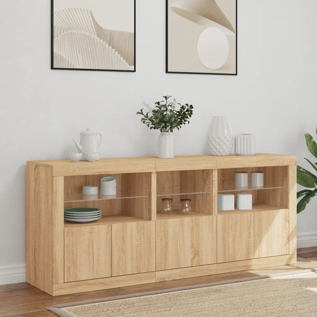 Credenza con Luci LED-Buffet-Armadio da cucina Rovere Sonoma 162x37x67 cm 162156