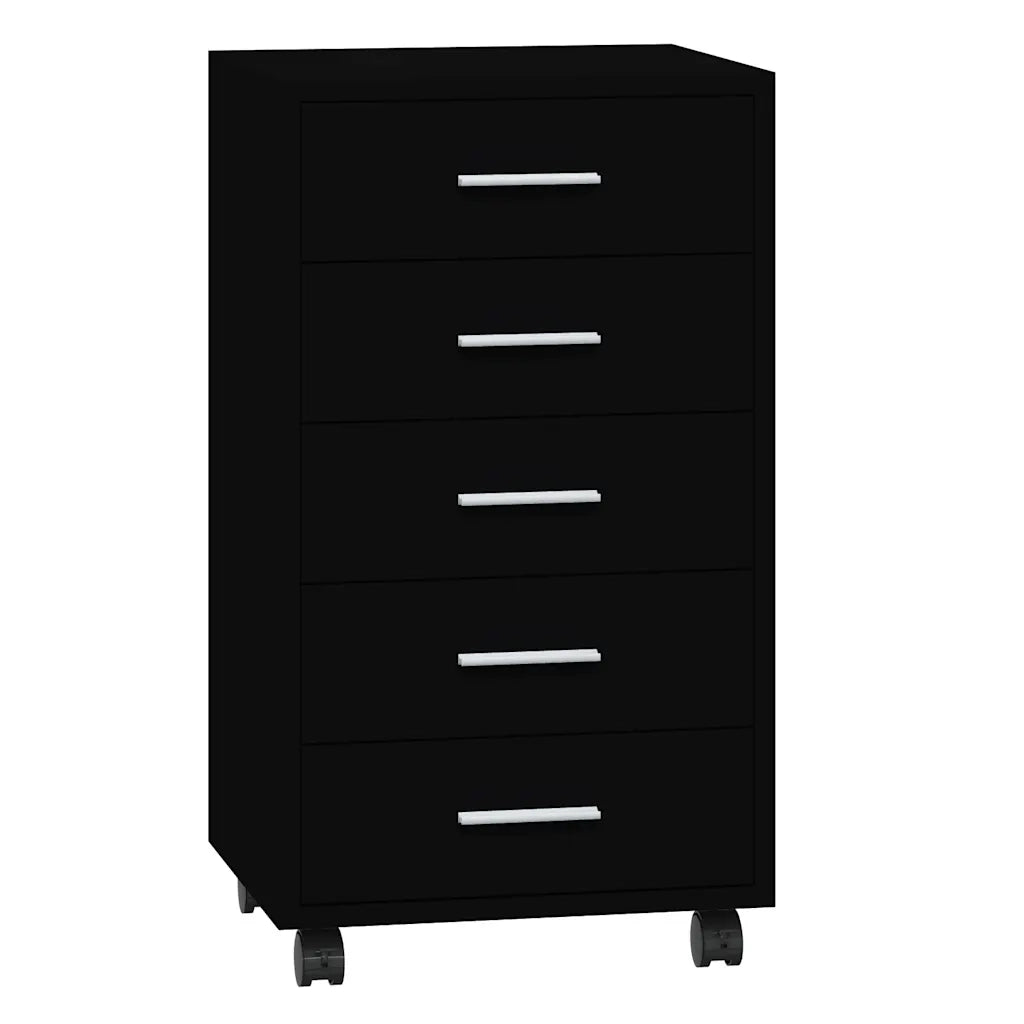 Cassettiera con Ruote Nero in Legno Multistrato 342671