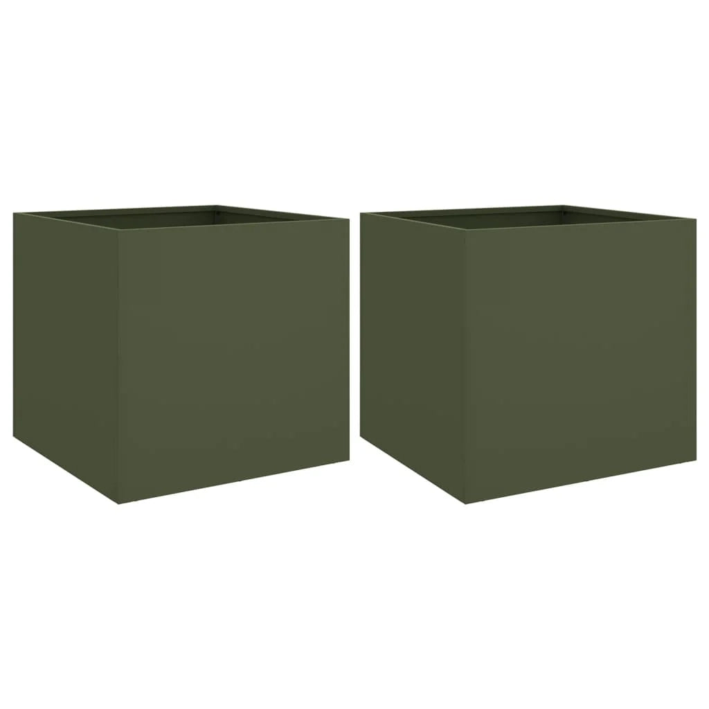 Fioriera aiuola rialzata fioriera aiuola giardino terrazza set da 2 oliva 49 x 47 x 46 cm acciaio verde 02_0039086