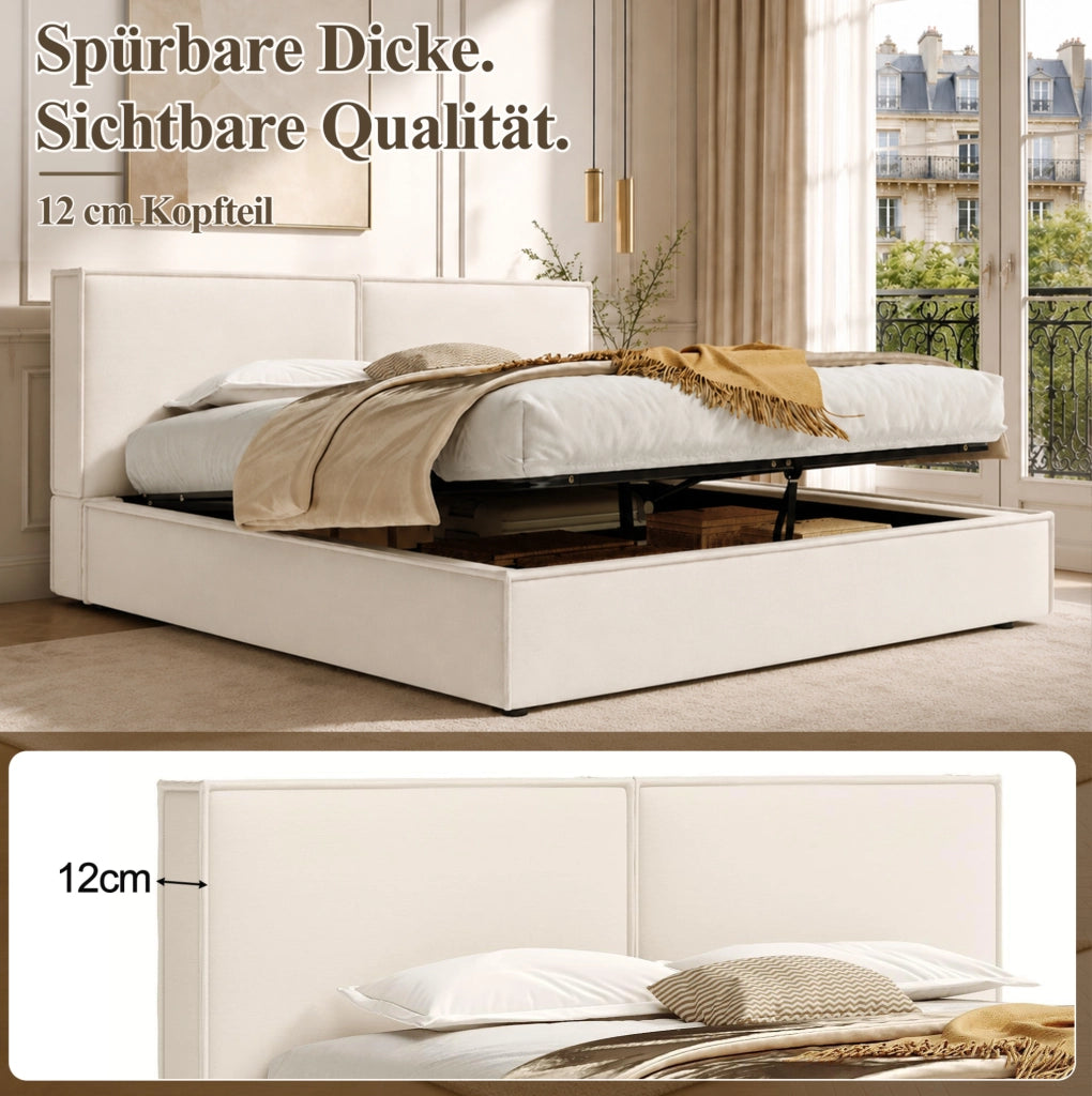Letto matrimoniale contenitore beige 180x200 cm con rete