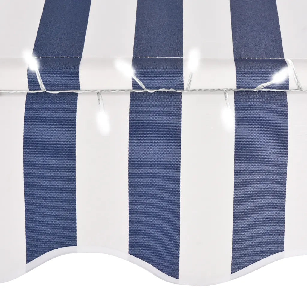 Tenda da Sole Retrattile Manuale con LED-Tenda parasole per Patio 150 cm Blu e Bianca