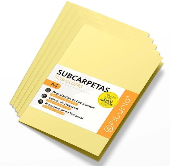 Documentali in cartone A4, 180 g, dossiermappen classificate per documenti, confezione da 50 dossiermappen robuste in diverse colori per ufficio e archiviazione - Ofituria (giallo)