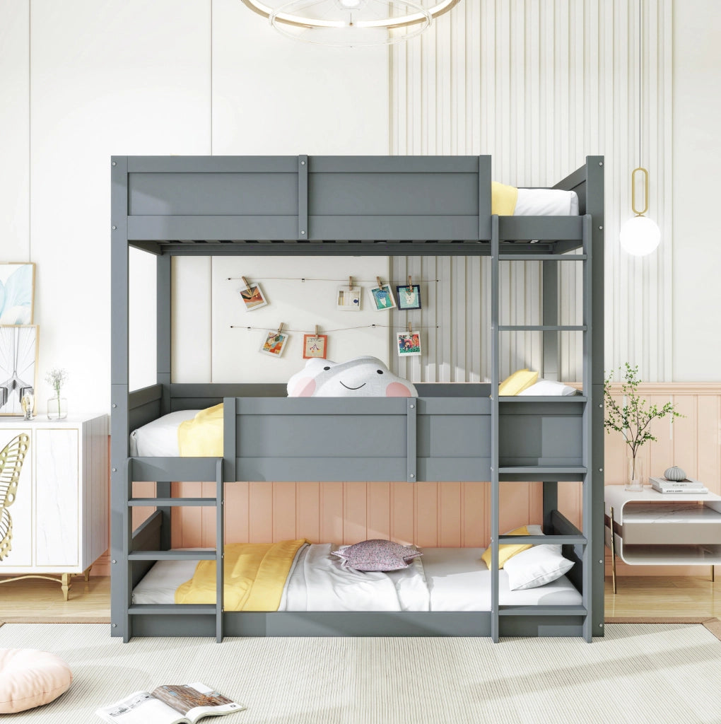 Letto modulare triplo 90x200 cm in legno grigio