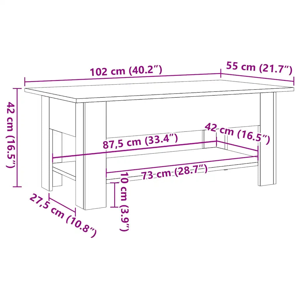 Tavolino Salotto Rovere Artigianale 102x55x42 cm Multistrato 856797