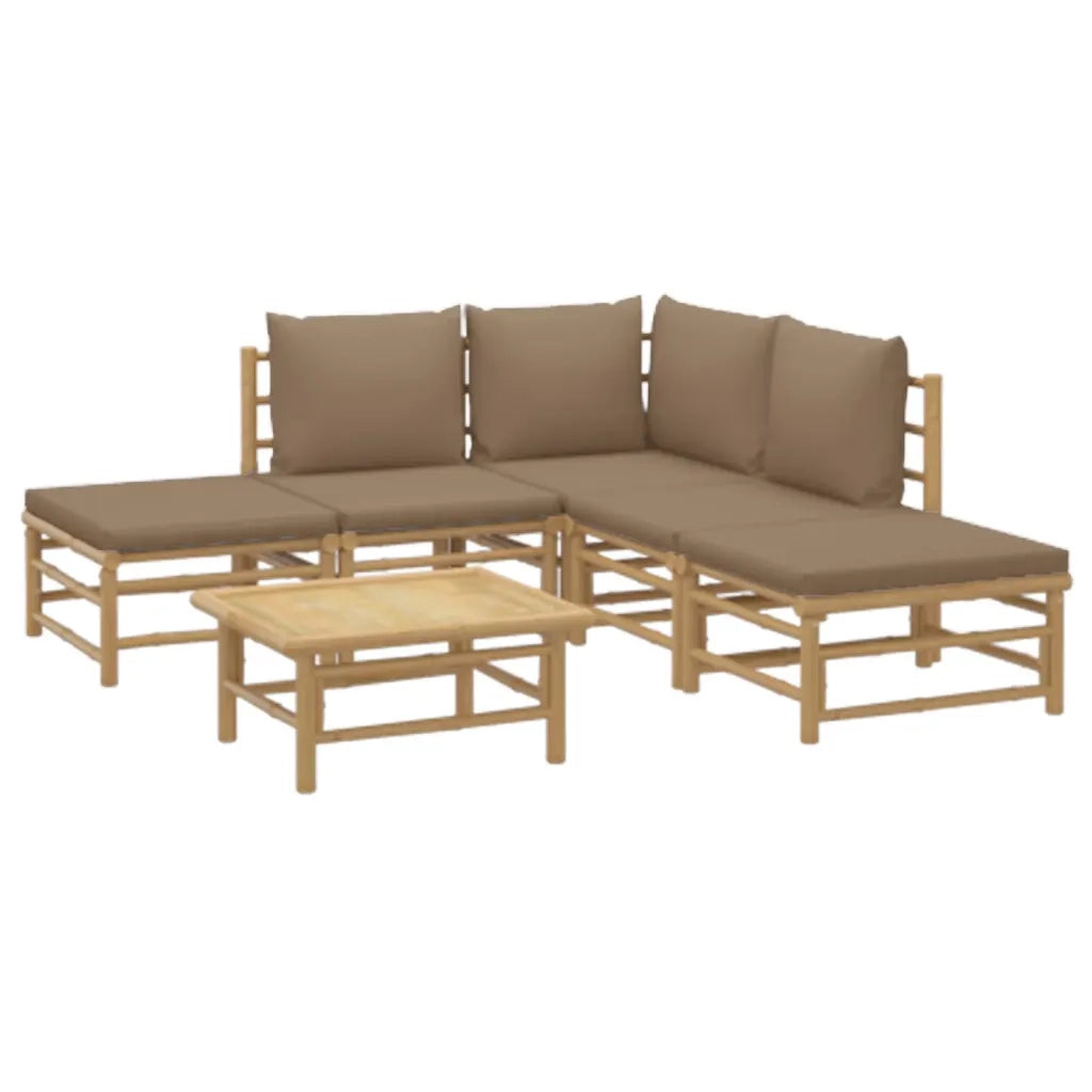 Set Salotto da Giardino 6pz con Cuscini Tortora Bambù 3155111