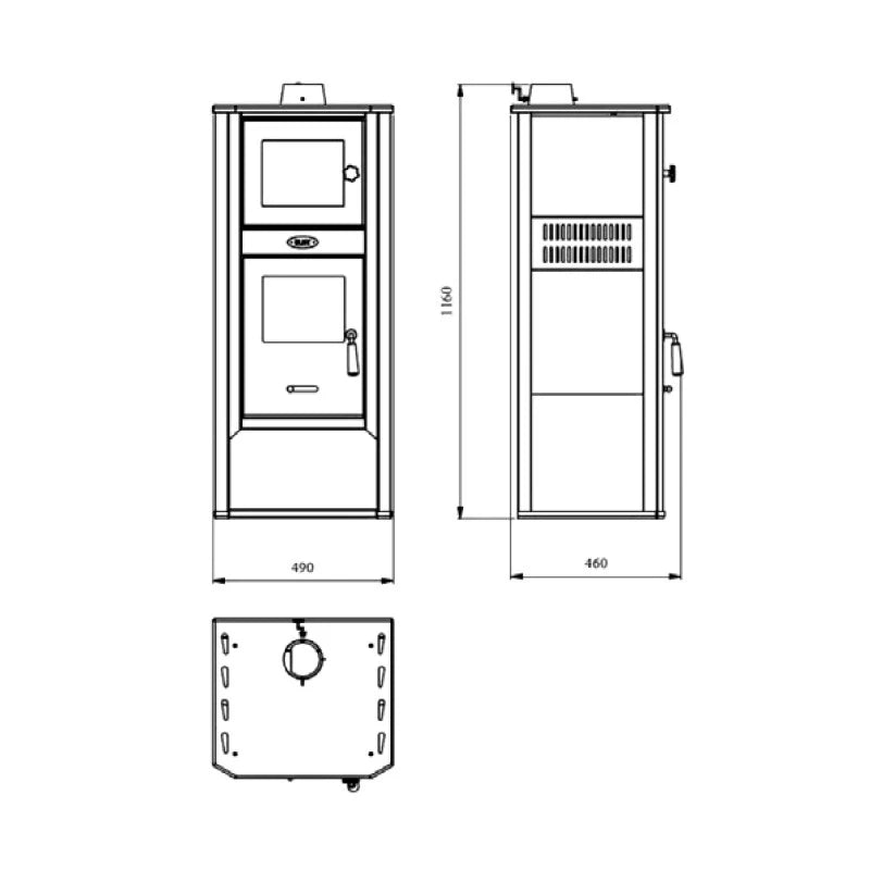 tufa a Legna con Forno Lucrezia 12–13 kW Rossa in Acciaio con Portalegna