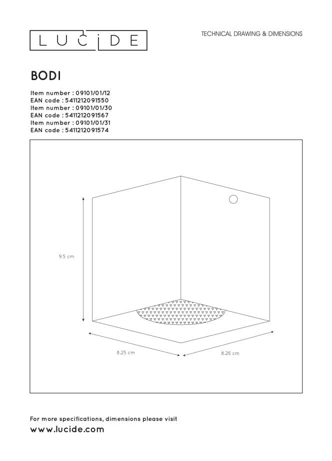 Faretto soffitto Lucide Bodi quadrato GU10 bianco 50W