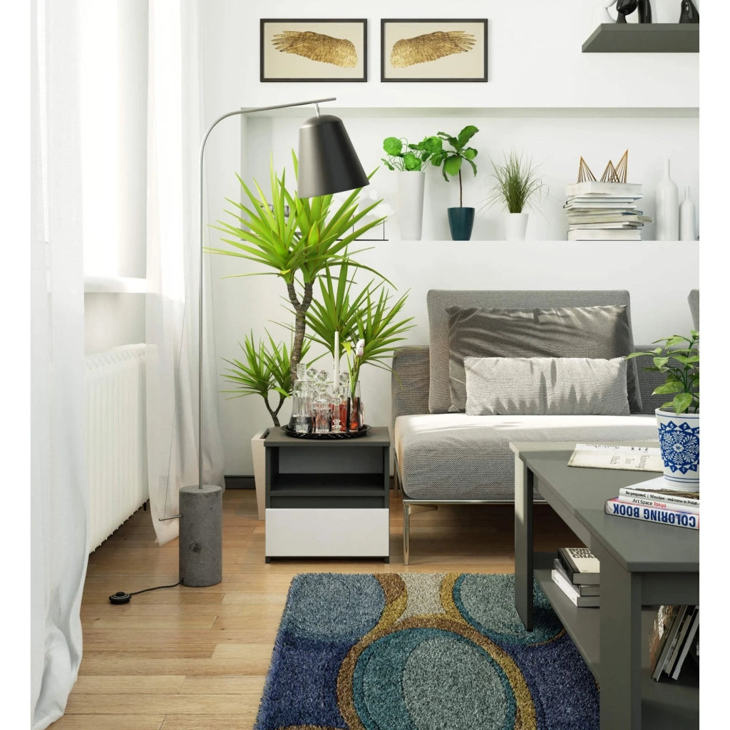 Comodino AKORD CL1 Grigia Grafite 40 cm 1 cassetto inserto frontale Bianco 40x35x40 cm