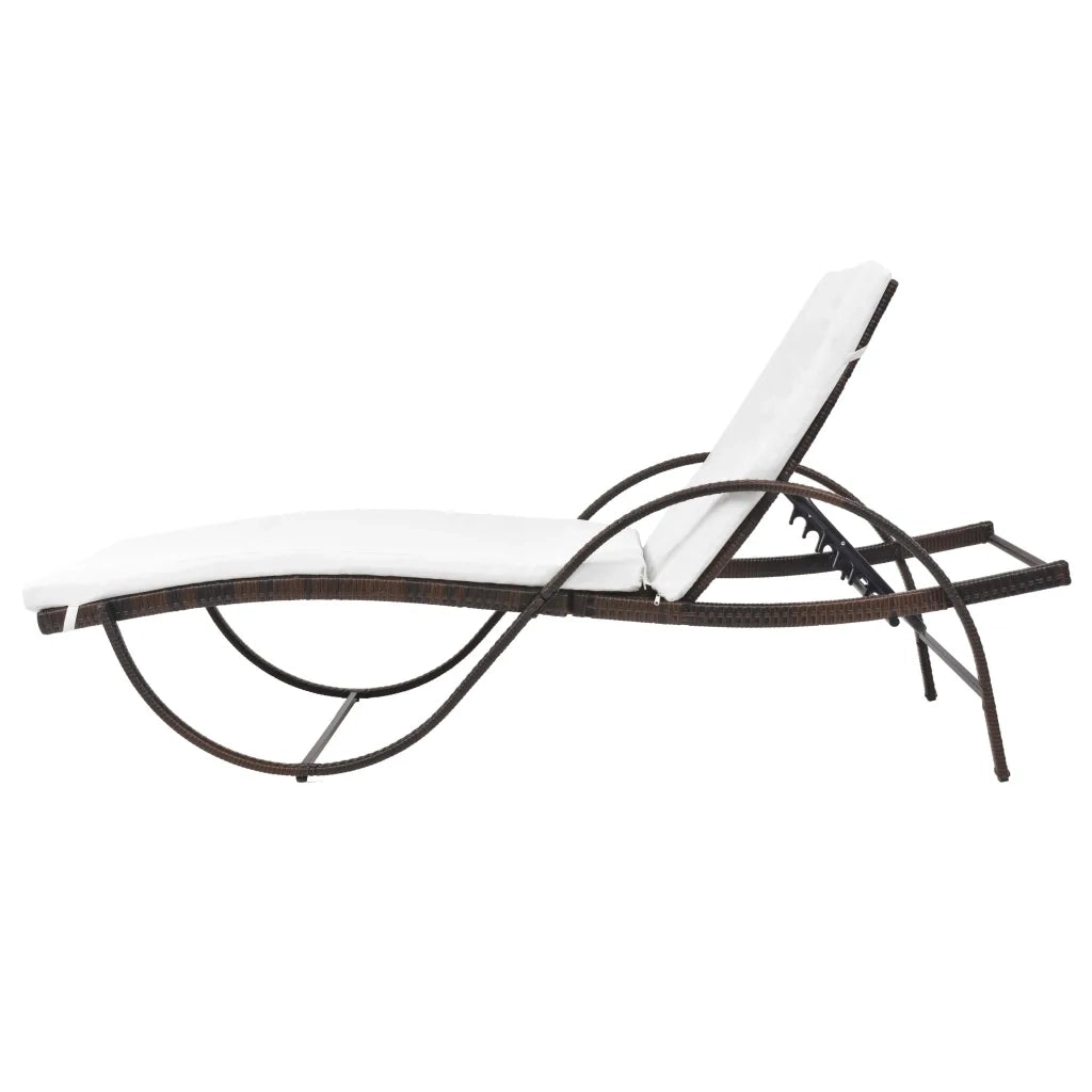 Lettino Prendisole con Cuscino e Tavolo in Polyrattan Marrone cod mxl 18876