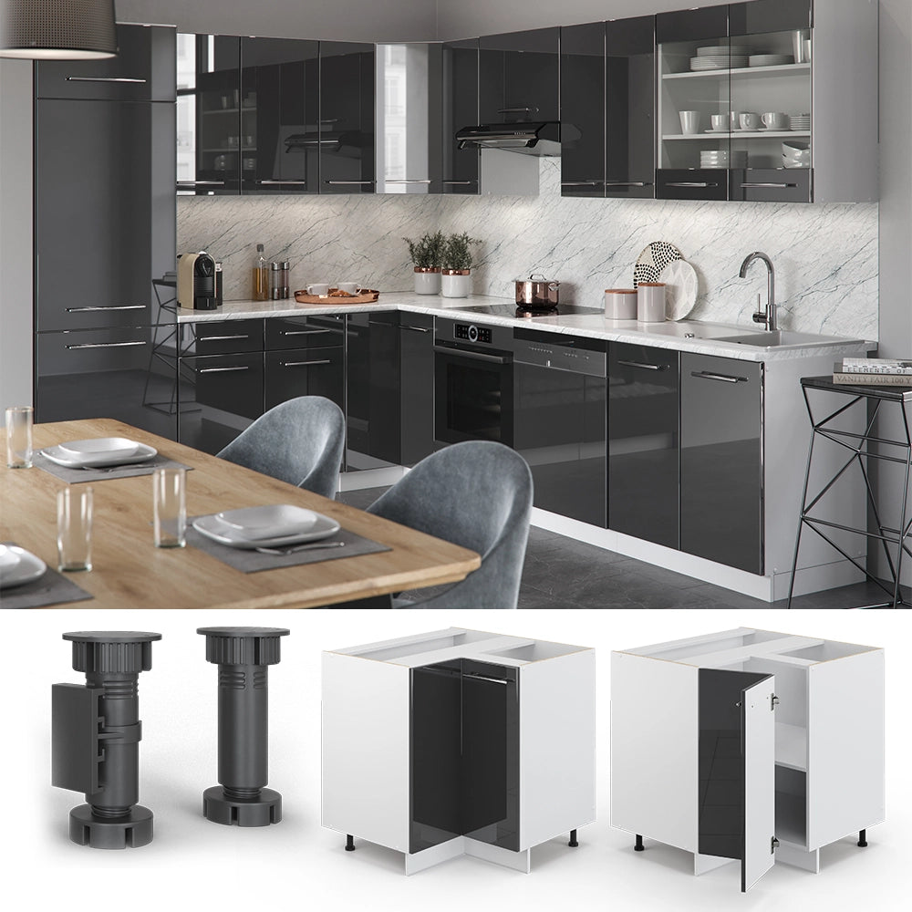 Mobile ad angolo cucina Fame-Line Antracite lucido/Bianco 80.5 cm, PL Antracite Vicco