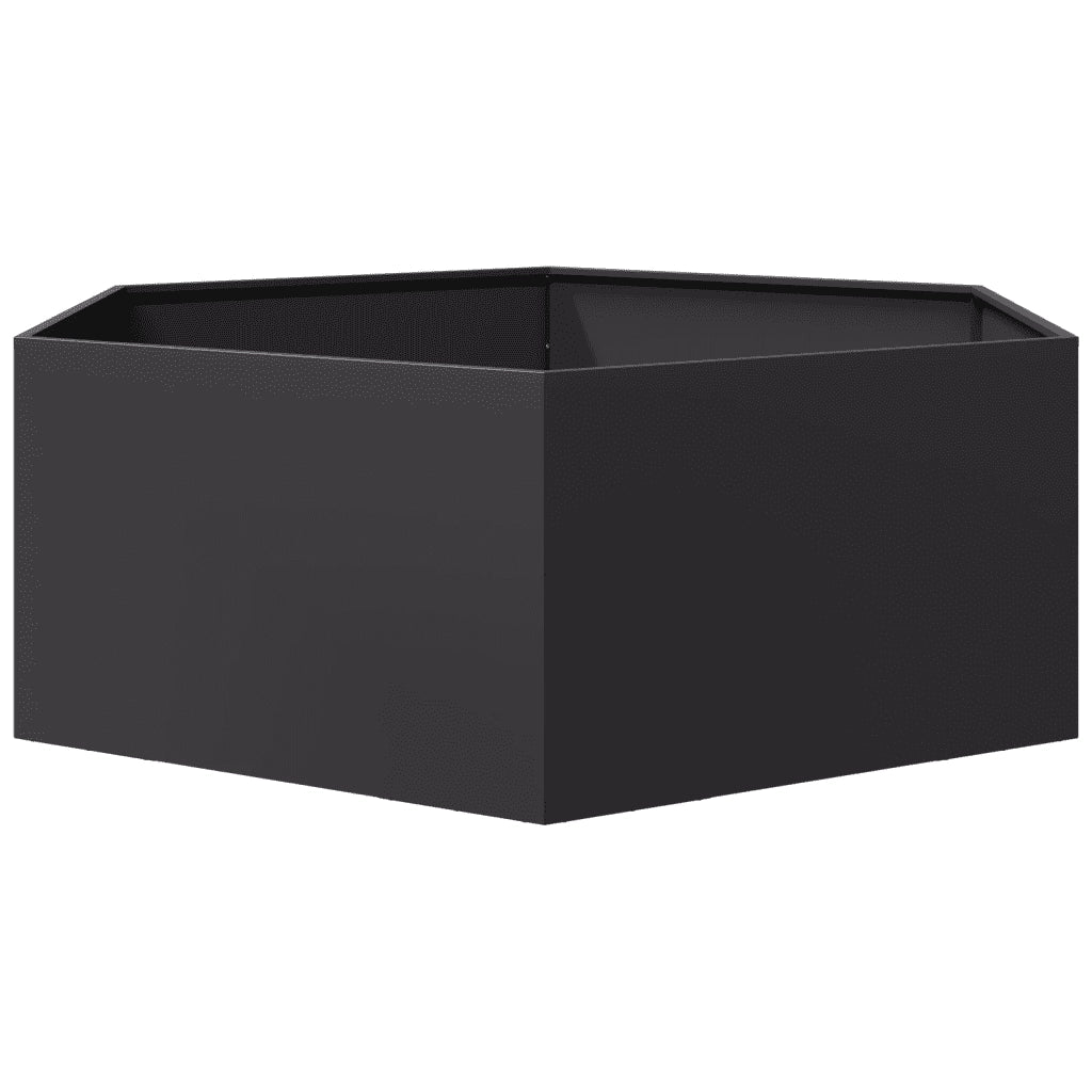 Fioriera da Giardino-Vaso da Esterno-Contenitore per Piante Nera Esagono 138x120x45 cm in Acciaio