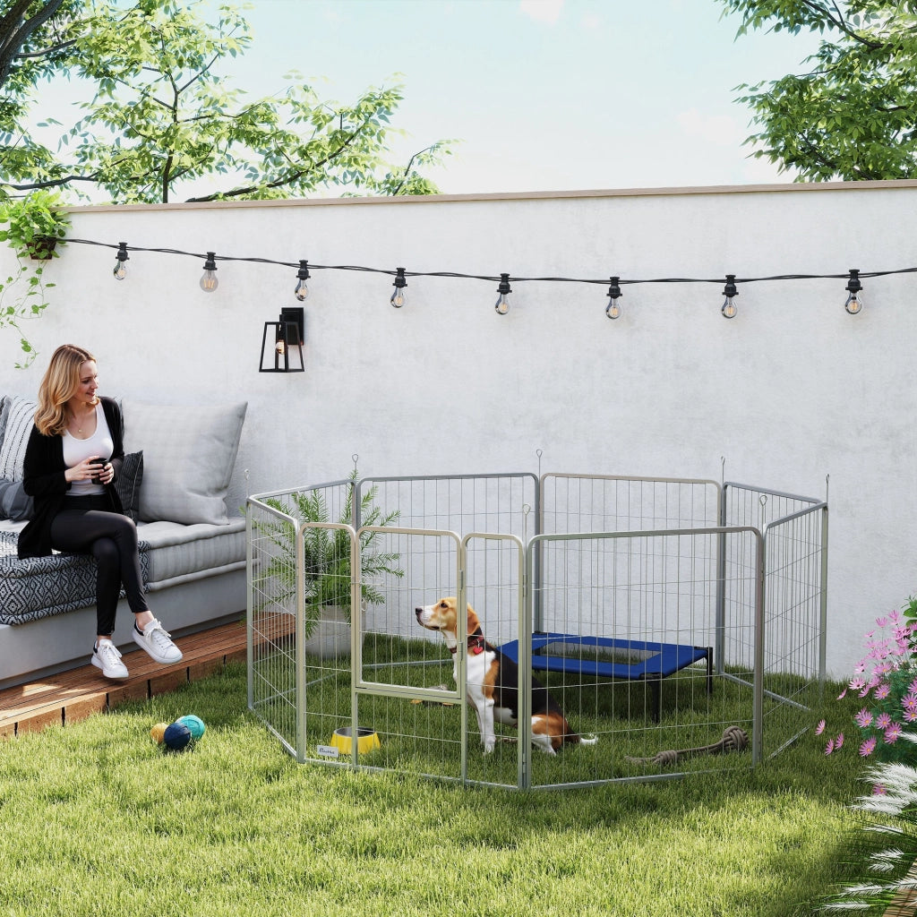 Recinto per Cani 8 Pannelli Pieghevole ¨C zephmum ¨C Argento Acciaio 80 cm