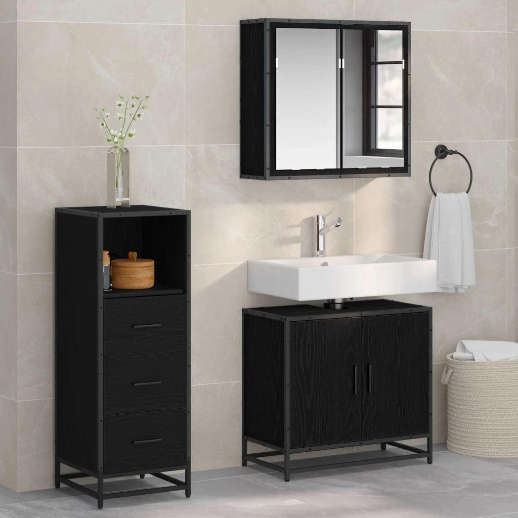 Set di mobili per il bagno 3 pcs Rovere Nero Legno multistrato