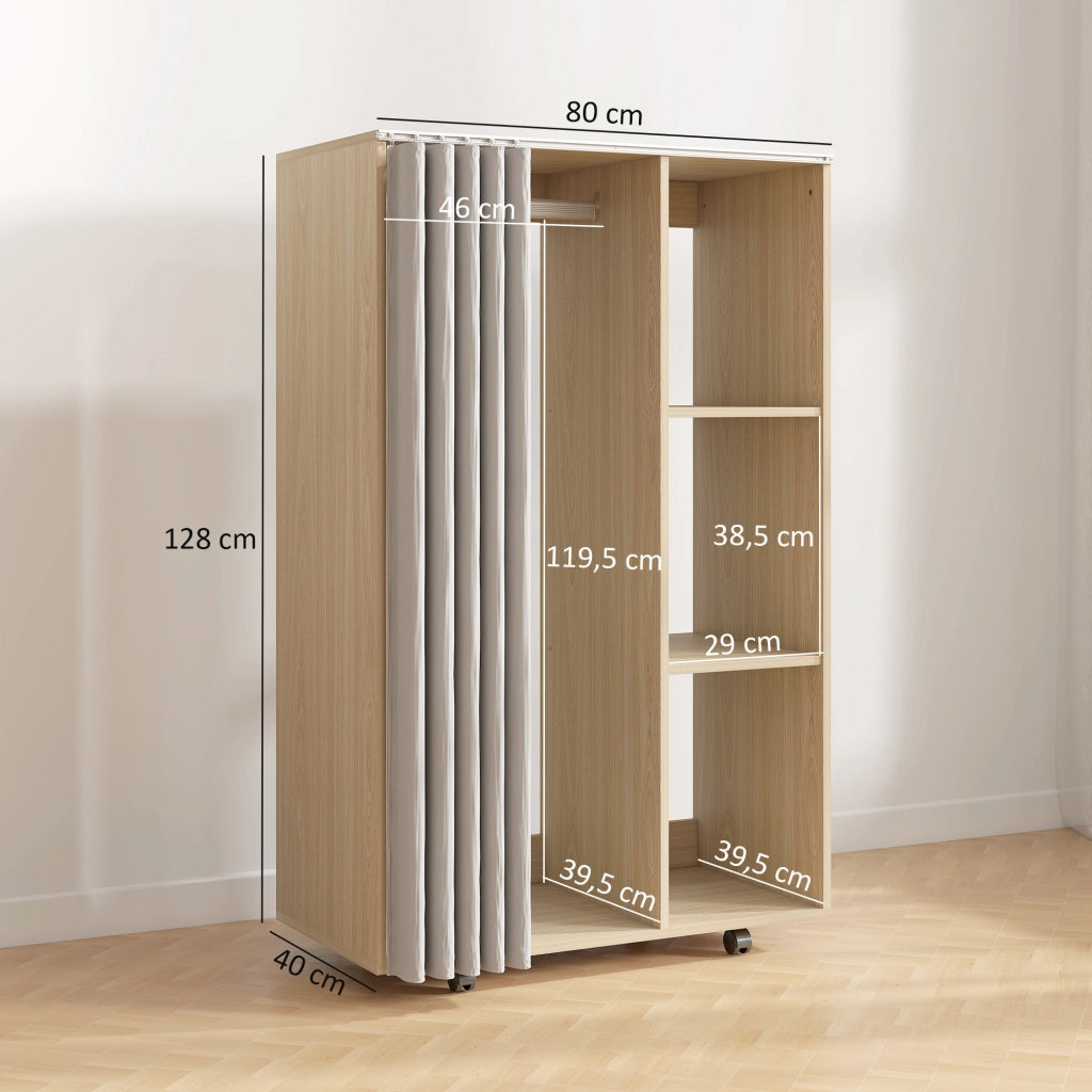Armadio mobile con ruote ¨C zephmum ¨C effetto legno naturale 80x40x128 cm