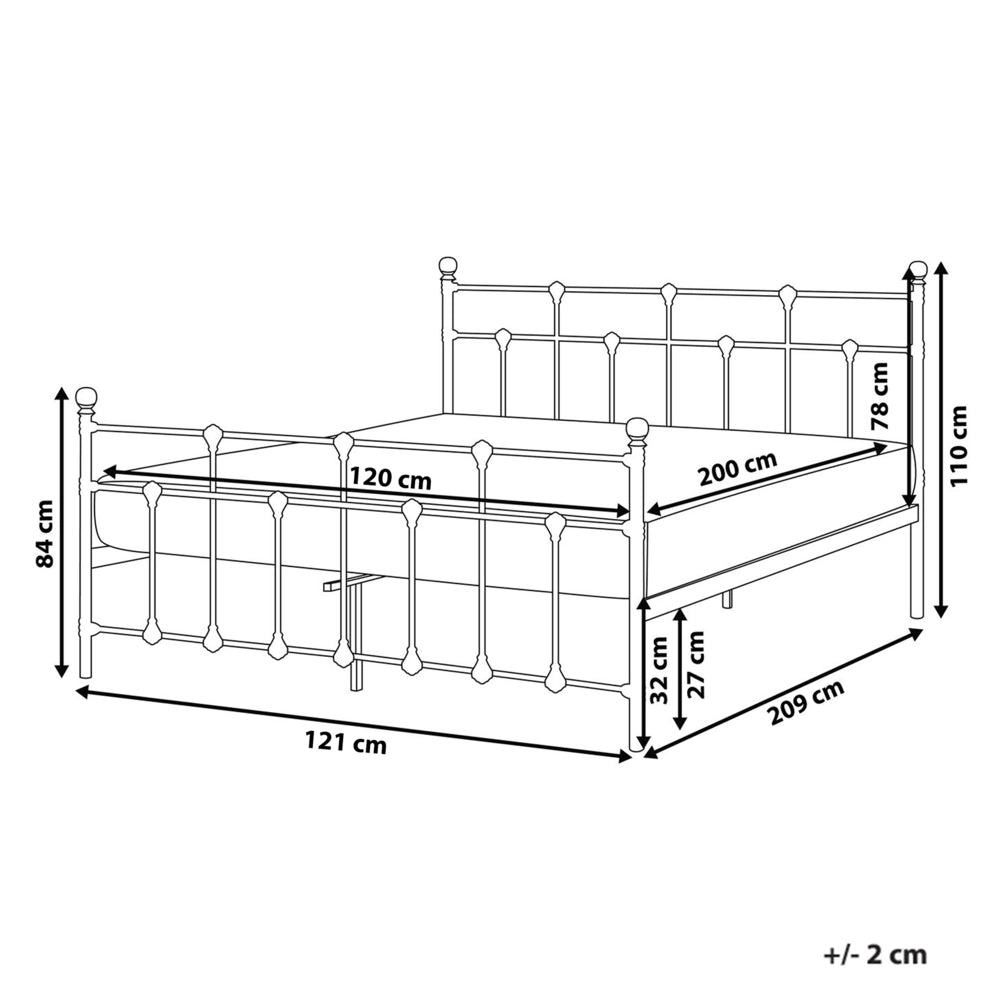 Letto Nero matrimoniale 120 x 200 cm poggiatesta in metallo poggiapiedi