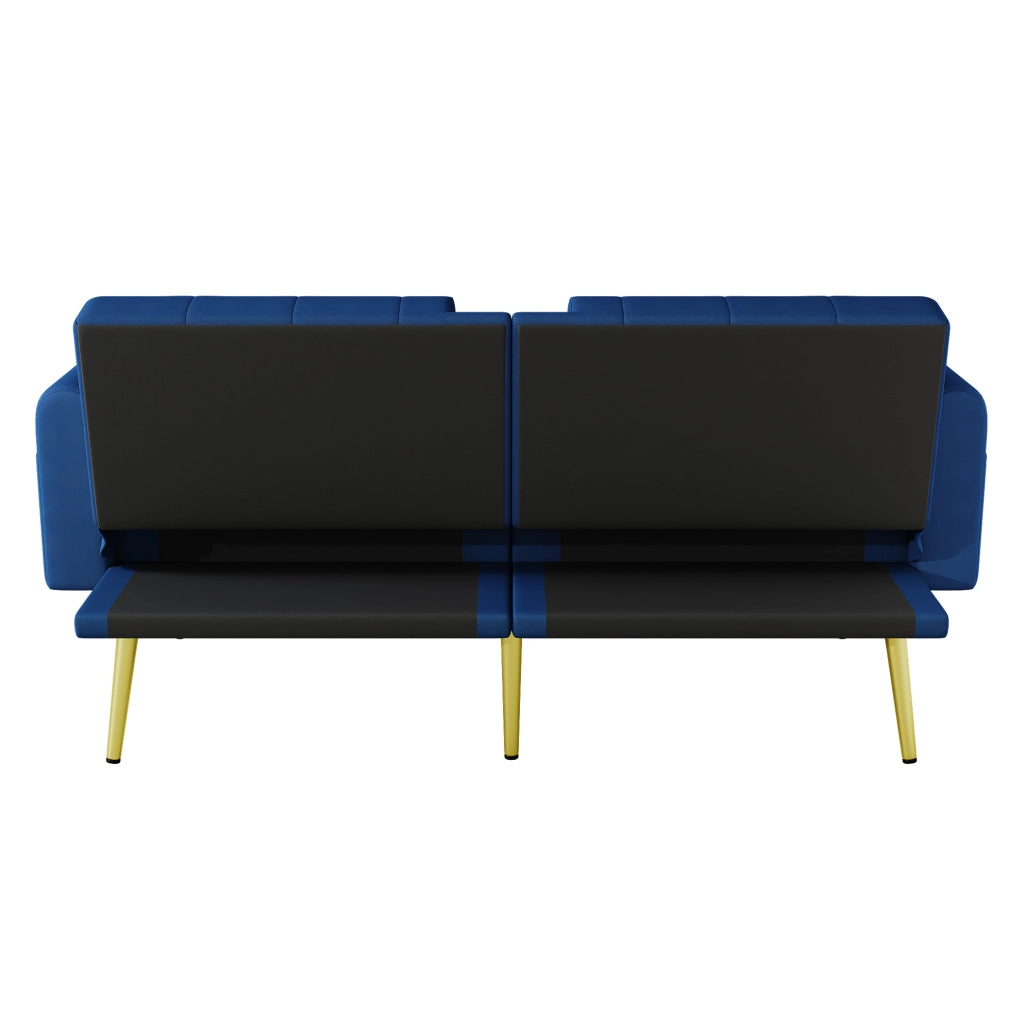 Divano letto multifunzione 175x80x73;5 cm in velluto blu con schienale regolabile
