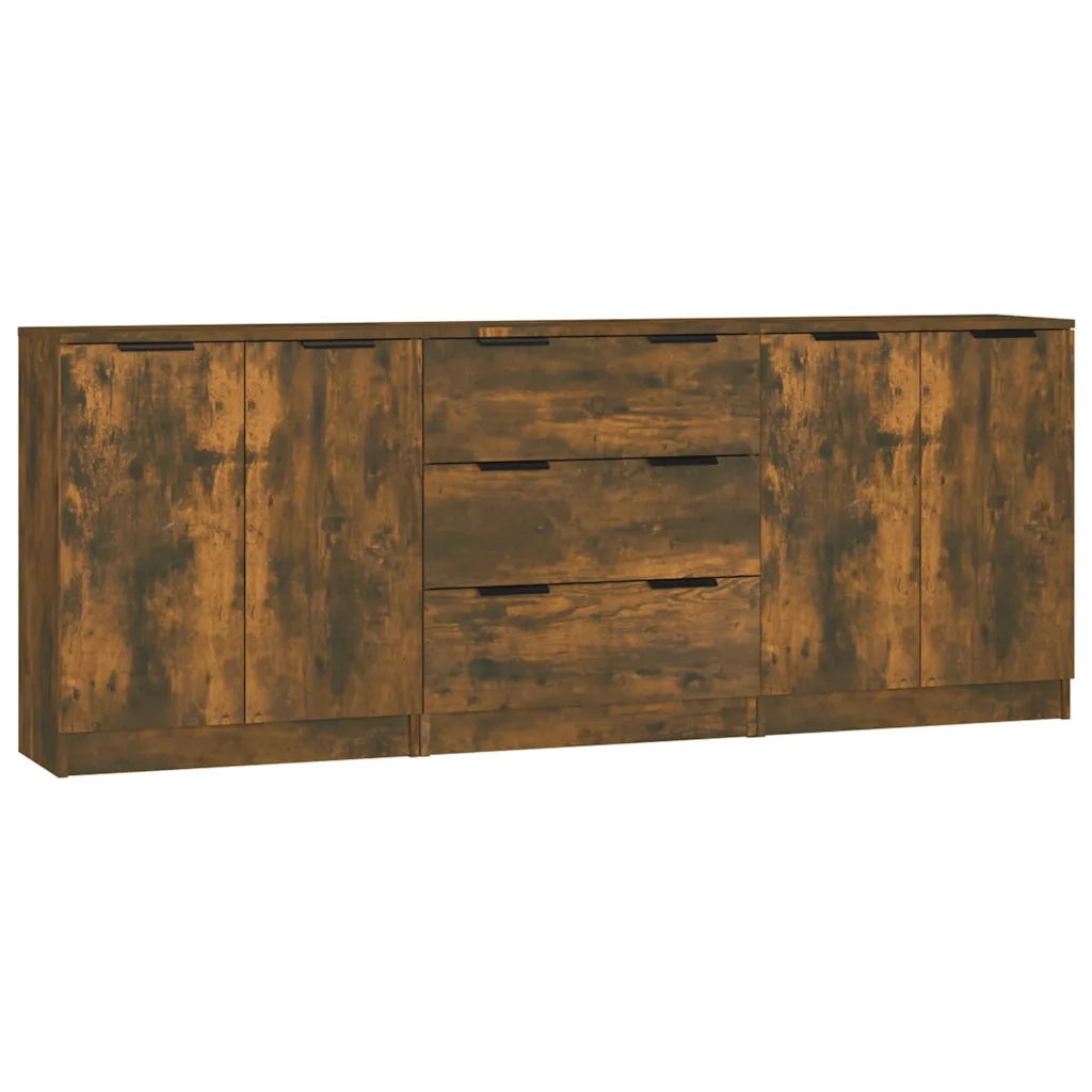 Credenze 3 pz Rovere Fumo in Legno Multistrato 3115785
