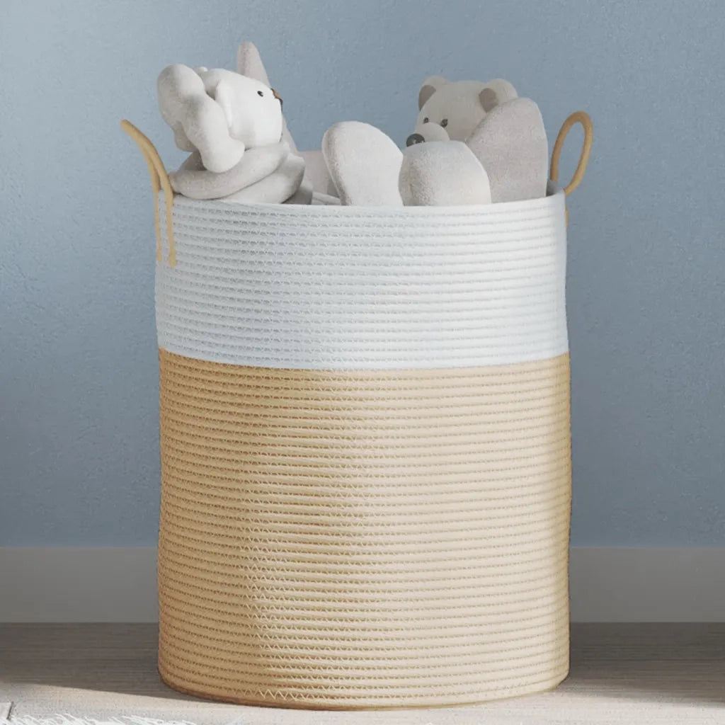 Cestino Portaoggetti Beige e Bianco ?38x46 cm in Cotone CFW6659989