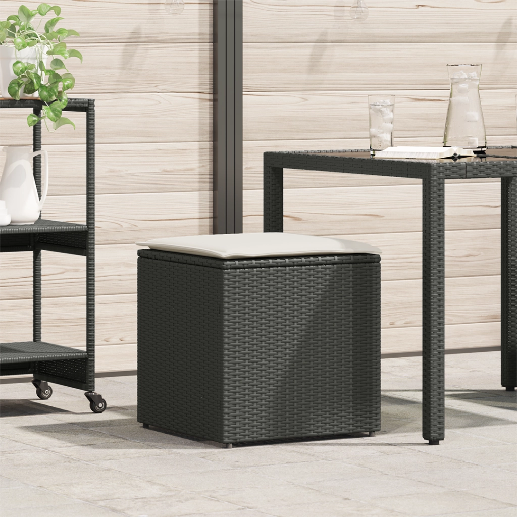 Scatola di Stoccaggio per Esterni Nero e Panna Rattan, Poliestere