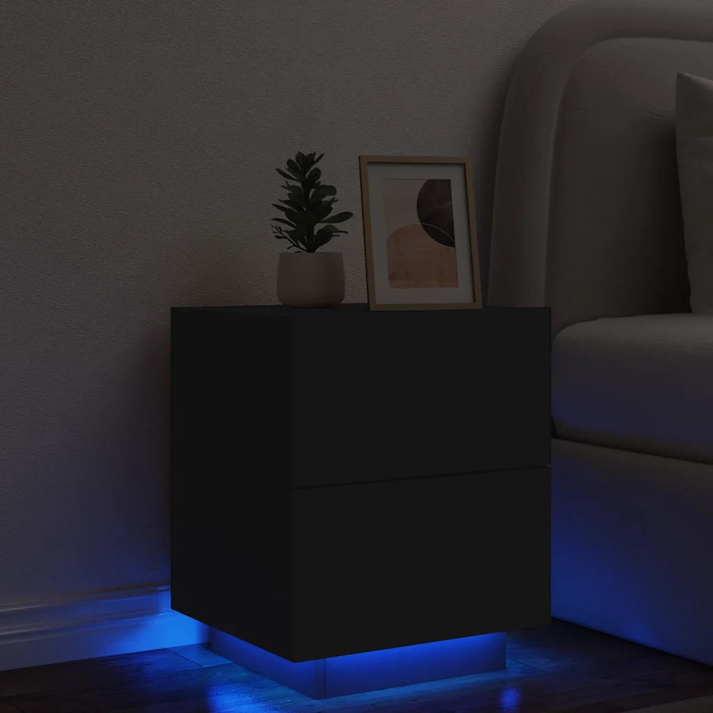 Comodino con Luci LED Nero in Legno Multistratocod mxl 108732