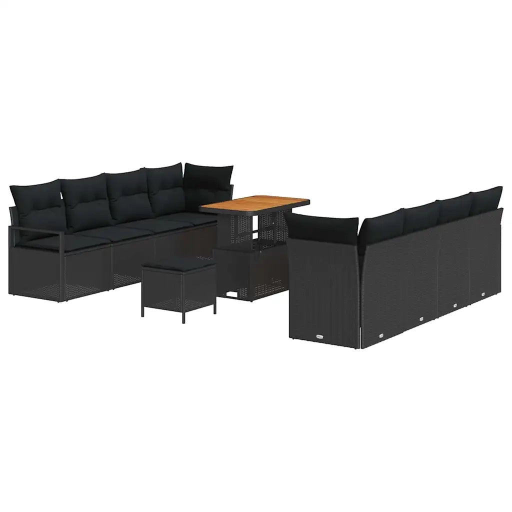 Set Divano da Giardino con cuscino 11 pcs Nero polyrattan 3362499