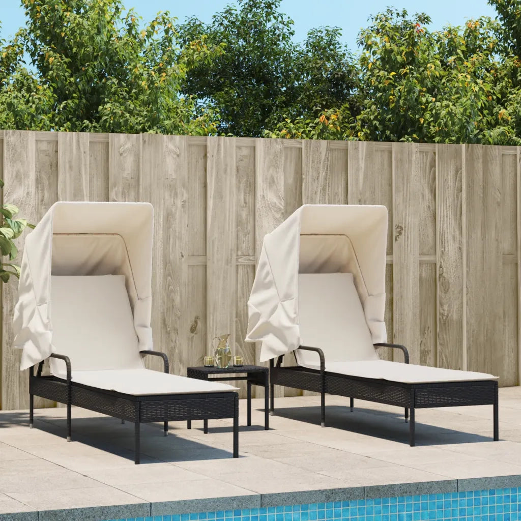 vidaXL Lettini Prendisole 2 pz con Baldacchino e Tavolino Polyrattan