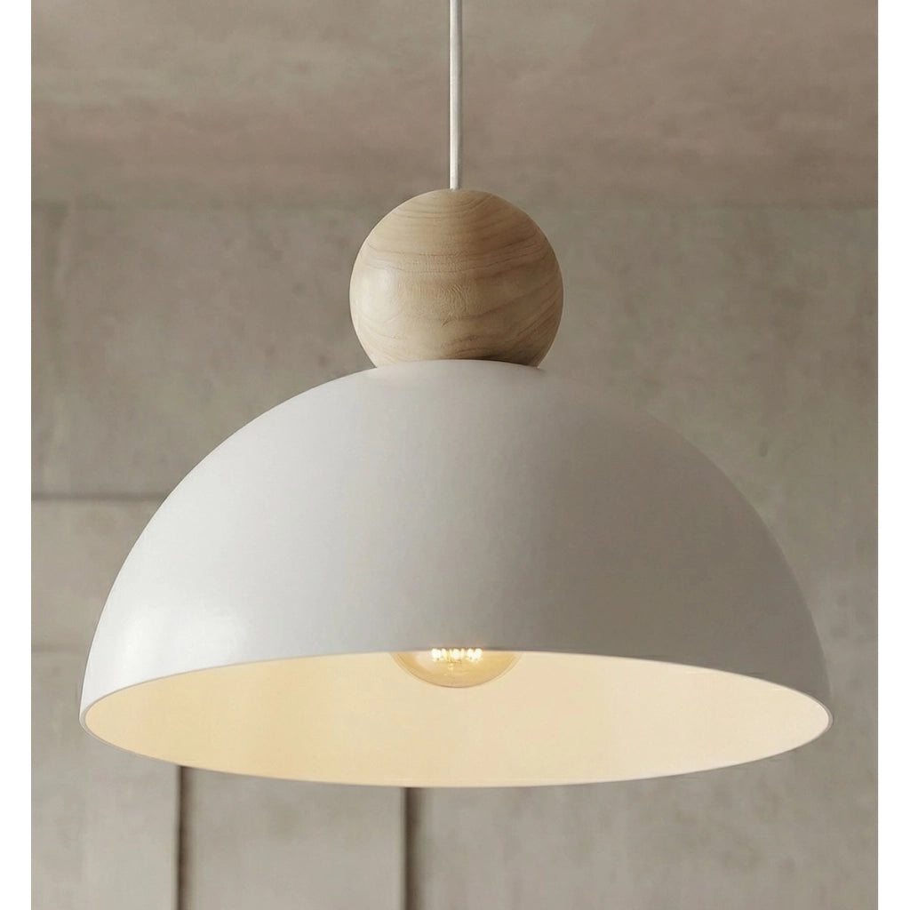 Lampada a sospensione KAKI in acciaio e legno bianco opaco