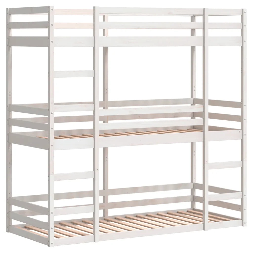 Letto a Castello Triplo Bianco 90x200 cm Legno Massello di Pino 3284255