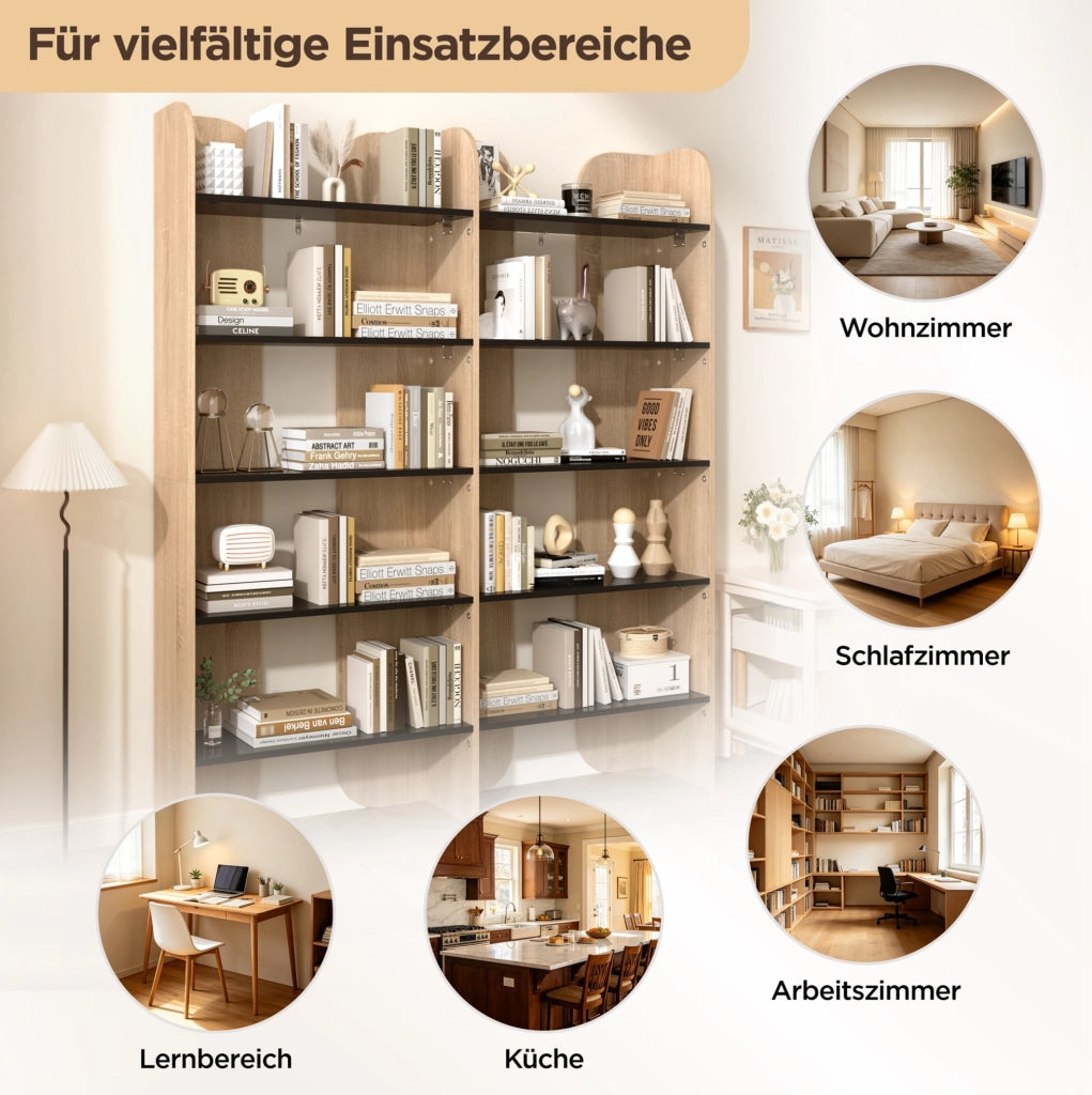 Libreria aperta 5 ripiani 135x25x160 cm naturale e nera
