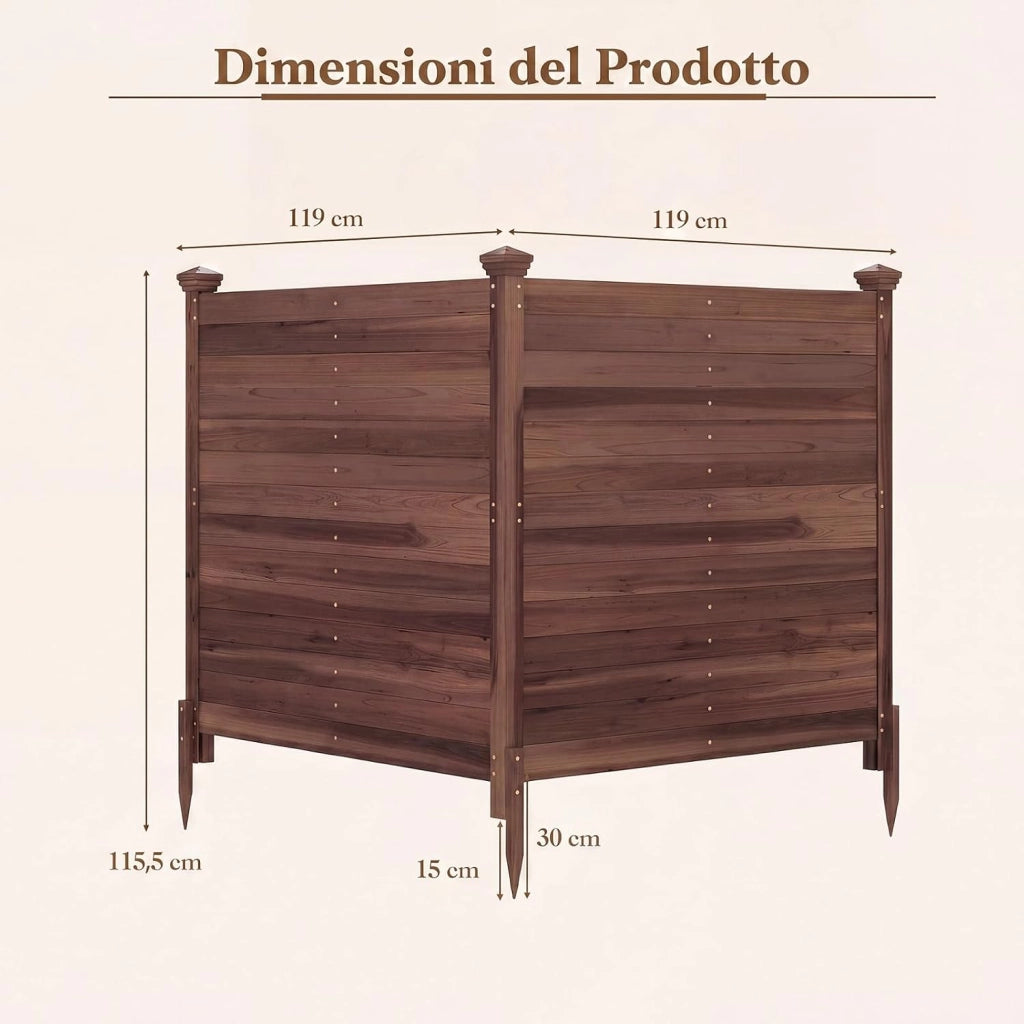 Recinzione da Giardino a 2 Pannelli, Recinto da Esterno in Legno Massello, Pannelli Frangivista a Doghe da Esterno per Copri Bidoni, Condizionatore e Attrezzature
