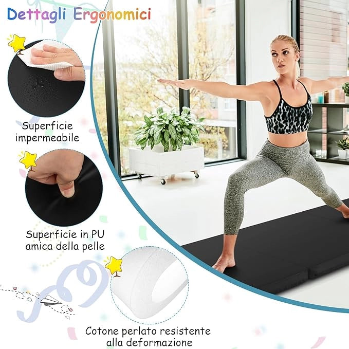 Tappetino da Yoga Spesso, Tappetino Fitness Pieghevole e Portatile con Imbottitura in EPE, Cerniera e Maniglie, Materassino Allenamento da Casa e Palestra,180 x 60 x 5 cm