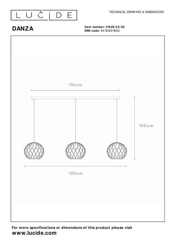 Lampada sospensione DANZA nera metallo 3xE27 40W Lucide
