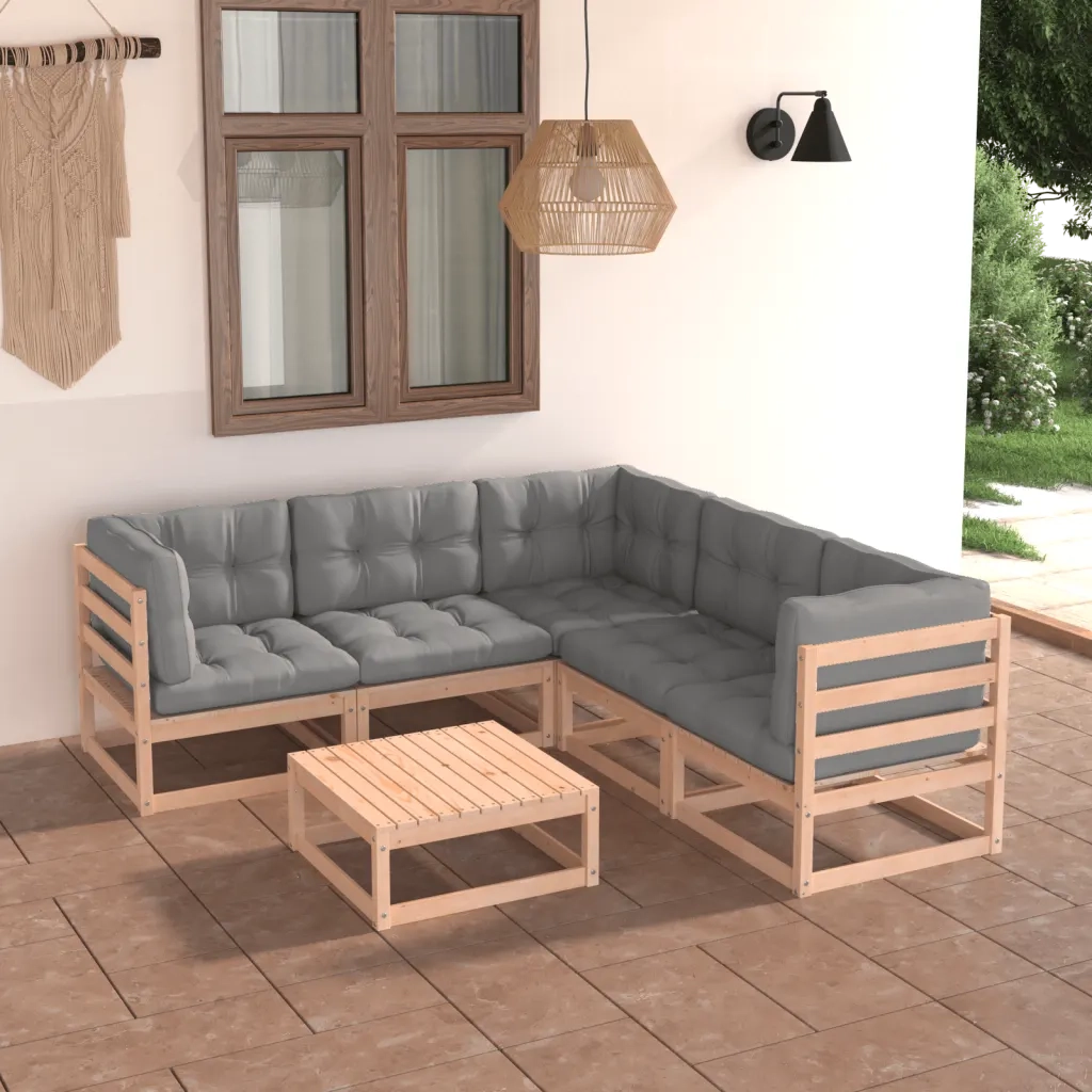 Set Divani da Giardino 6 pz con Cuscini Legno Massello di Pino cod mxl 38017