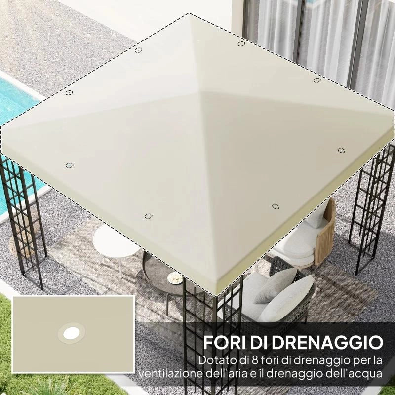 COPERTURA PER GAZEBO DA GIARDINO 3X3 M IN TESSUTO OXFORD 600D CON FORI DI DRENAGGIO, BIANCO CREMA