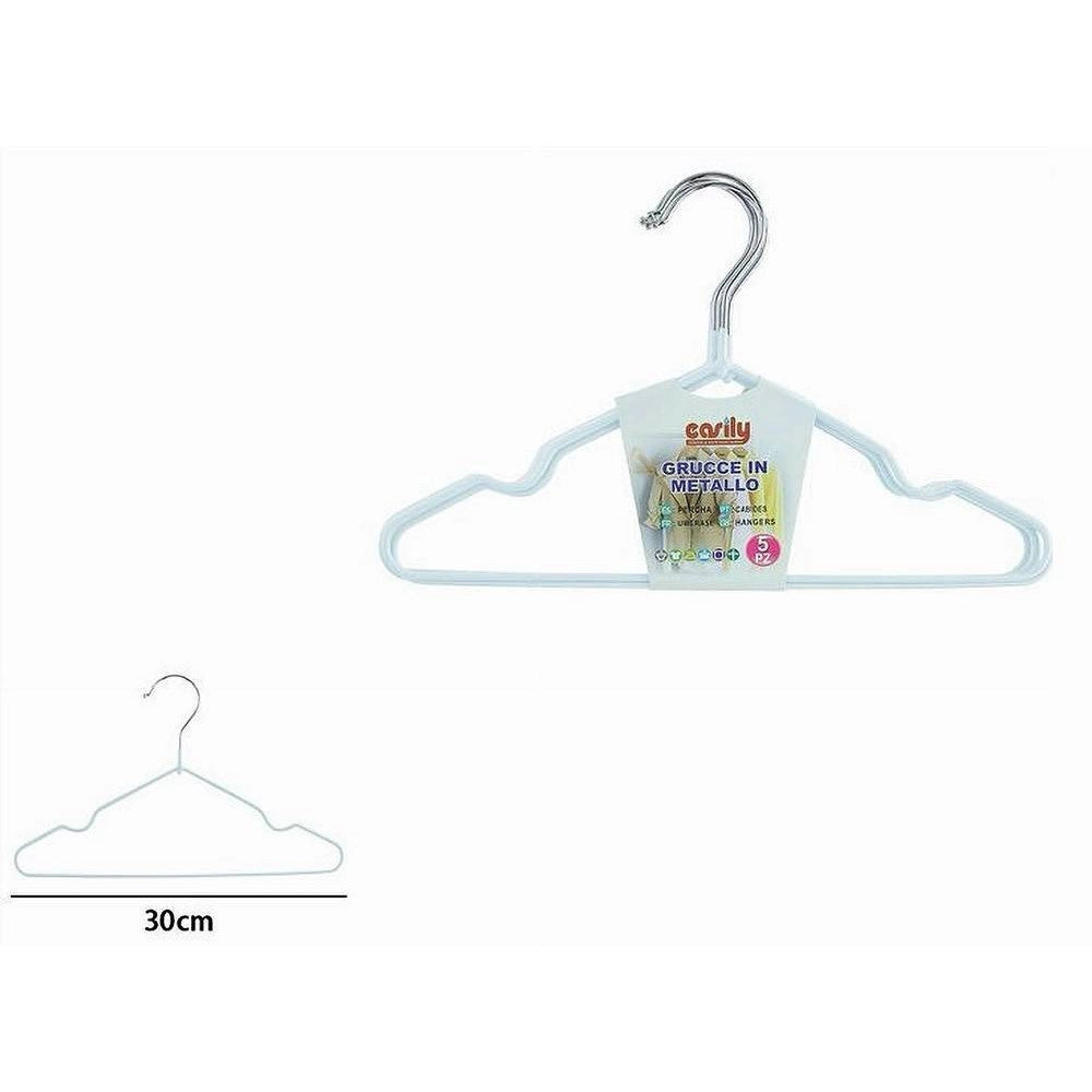 Trade Shop - Set 5 Pz Grucce Stampelle Appendiabiti Metallo Gommate Antiscivolo Bianco 87671 -