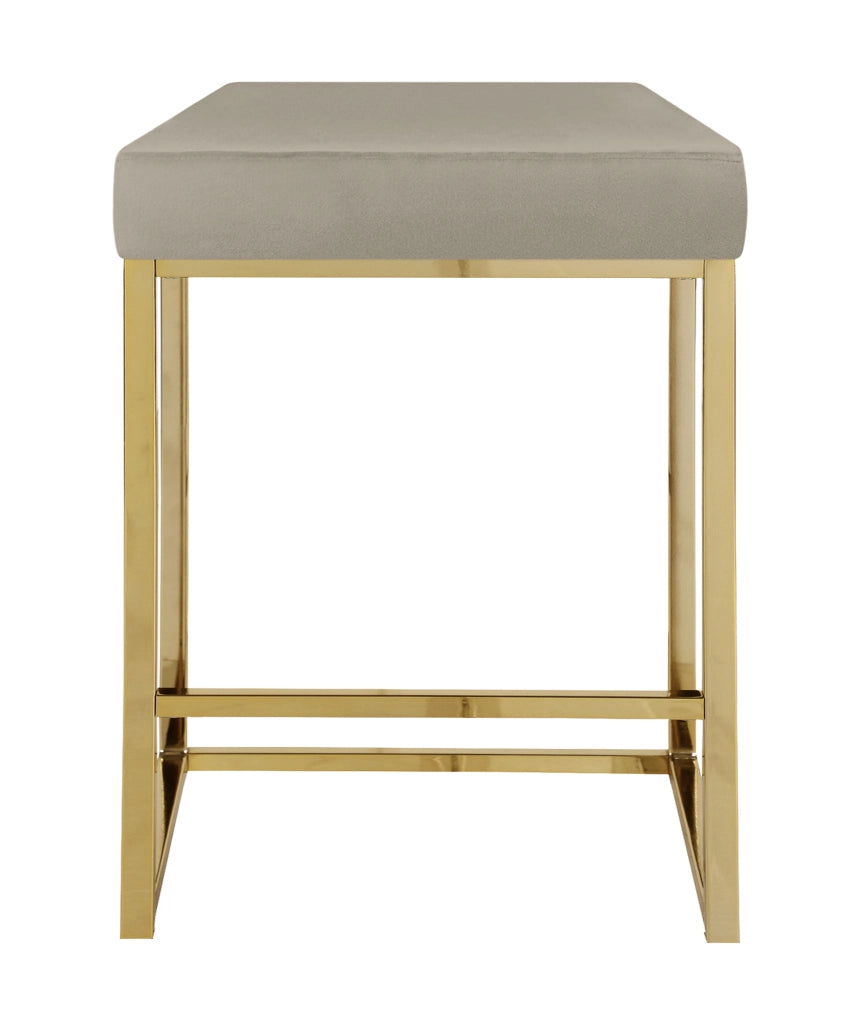 Sgabello Moderno In Velluto Sedile imbottito Gambe In Acciaio Dorato Senza Schienale Casa Sedia Cucina Bar Pub Seduta Rialzata Di Design - Tortora