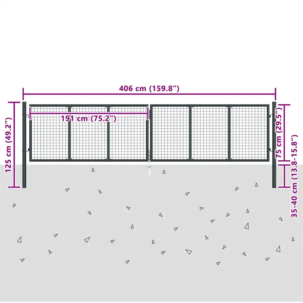 Cancello da Giardino in Rete di Acciaio Zincato 400x75 cm Grigio 145776