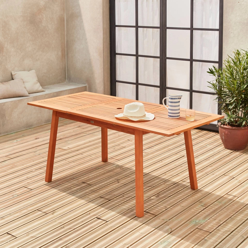 Tavolo da giardino rettangolare allungabile in legno, 6 a 10 posti,