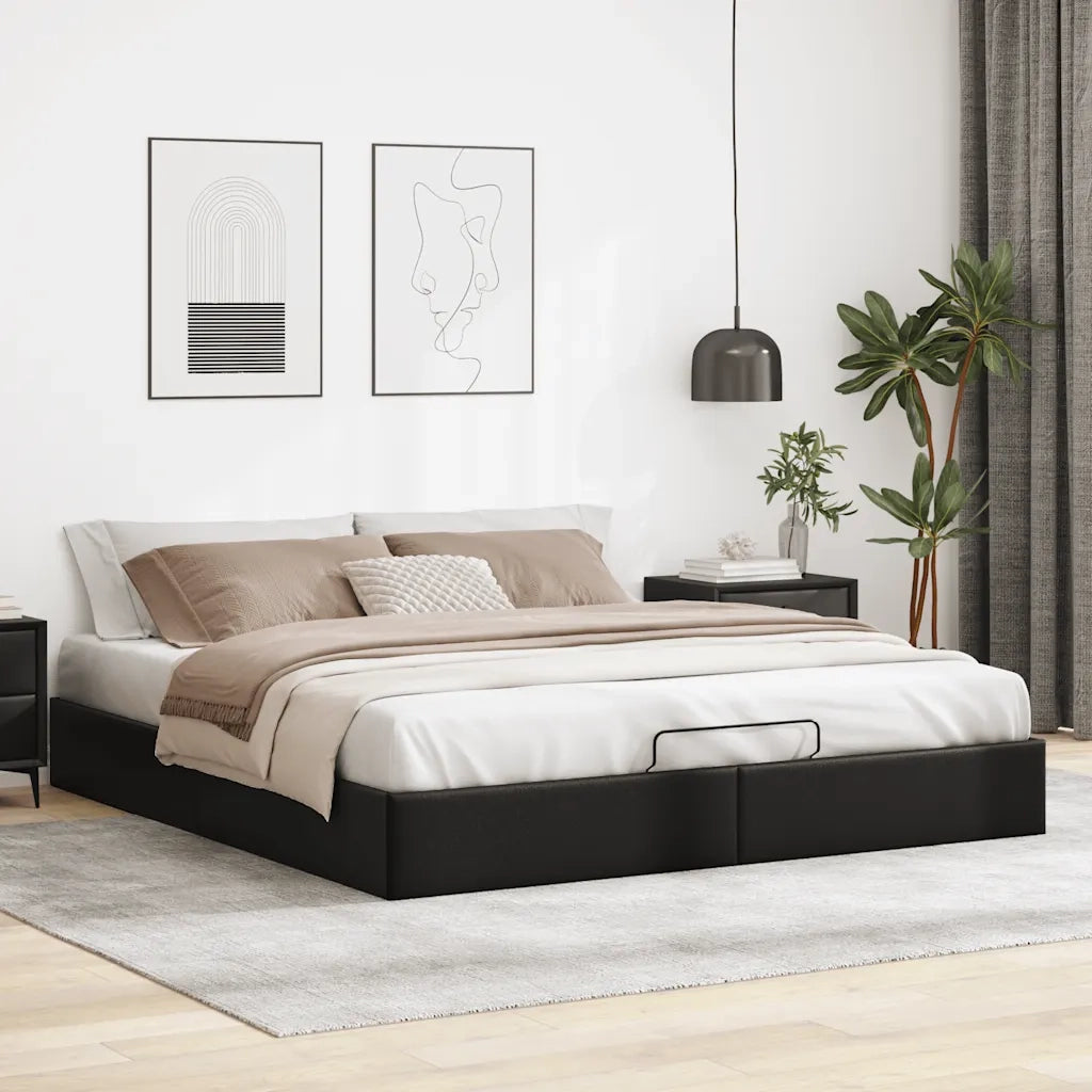 Struttura Letto Pouf senza Materasso Nero 160x200 cm Similpelle 3310809