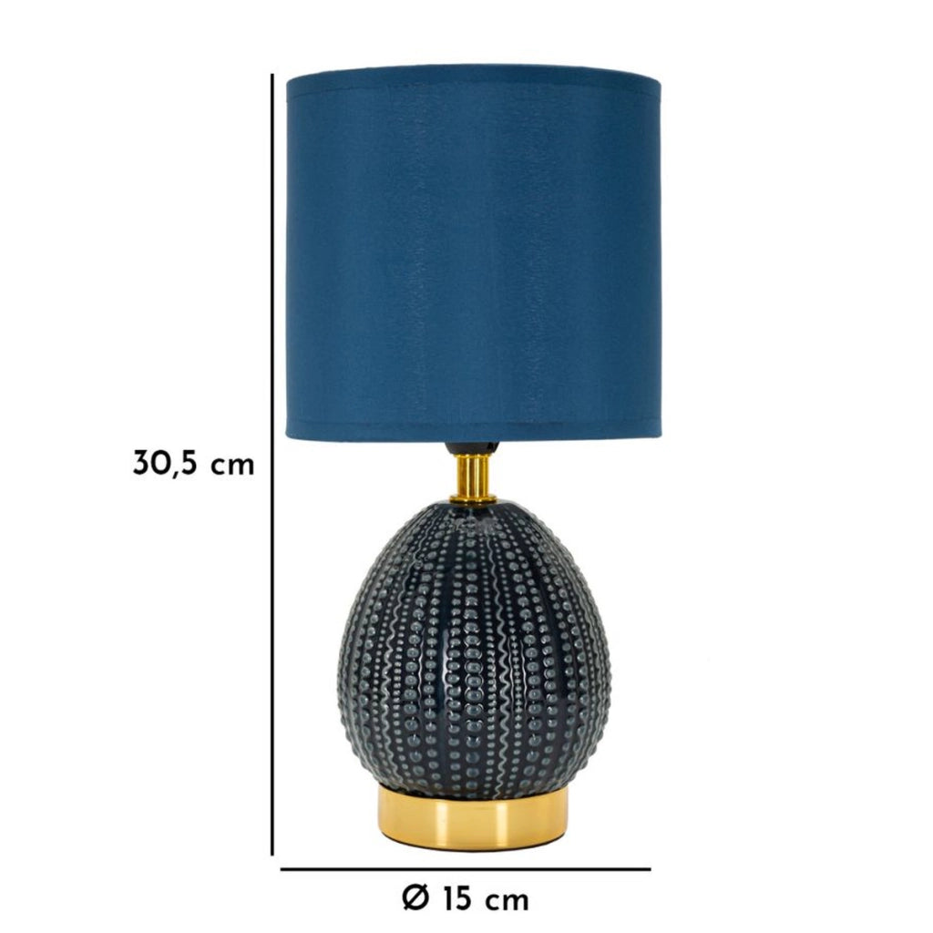 Lampada da comodino Flavi Blu in ceramica con paralume in tessuto — O 15 cm