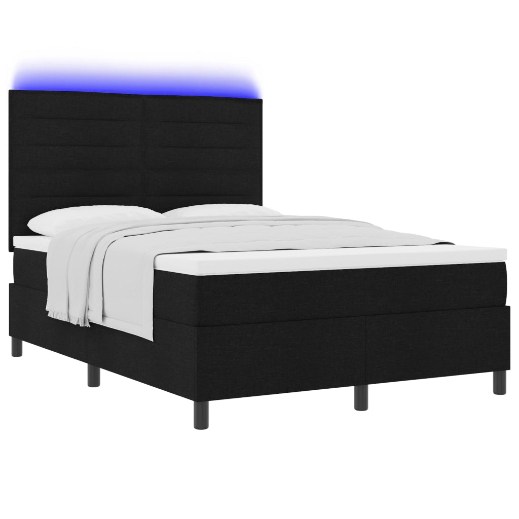 Letto a molle con materasso e luce LED nera 160x200 cm in tessuto