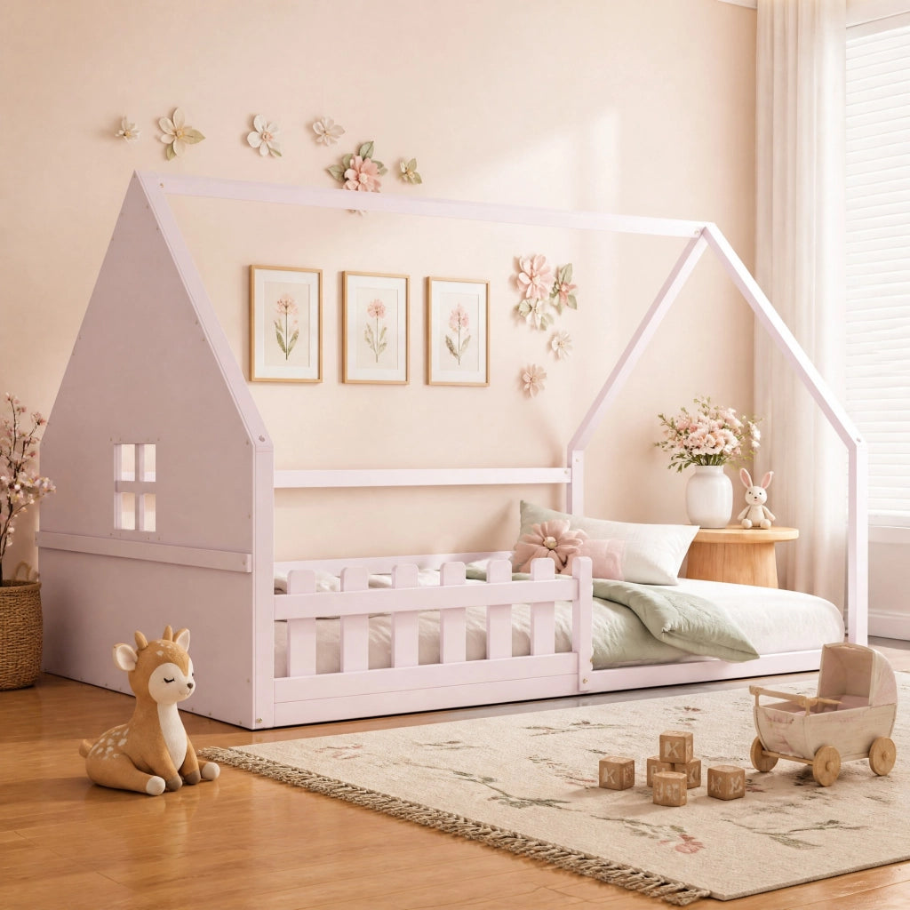 LETTO PER BAMBINI A CASETTA 140x200 cm Legno di pino Rosa
