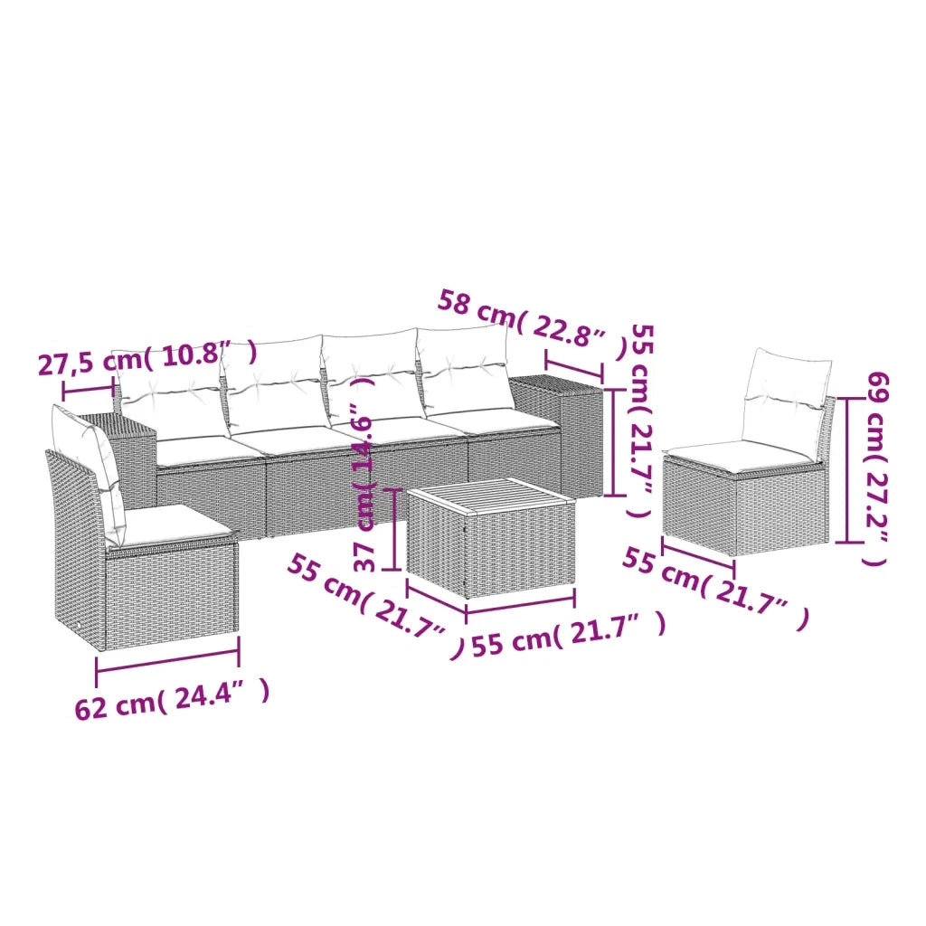 Set Divani da Giardino 7 pz con Cuscini Beige in Polyrattancod mxl 88086