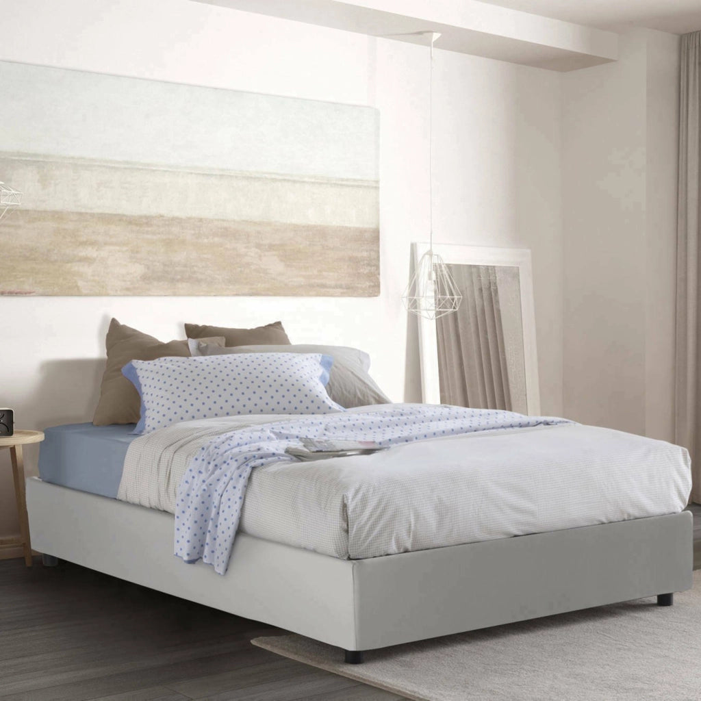 Letto matrimoniale Aladino, Letto contenitore con rivestimento in ecopelle, Made in Italy, Apertura frontale, adatto per materasso cm 140x190, Bianco