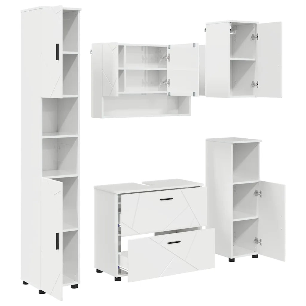 Set di mobili per il bagno con cassetto 5 pcs Bianco Lucido 3393067