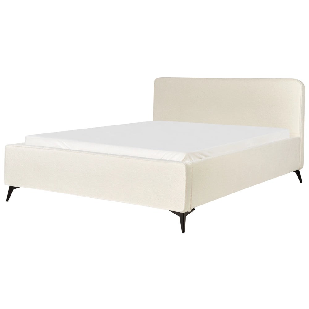 Letto matrimoniale imbottito in bouclé Bianco Sporco gambe in metallo nero 180x200 cm testiera stile classico minimalista